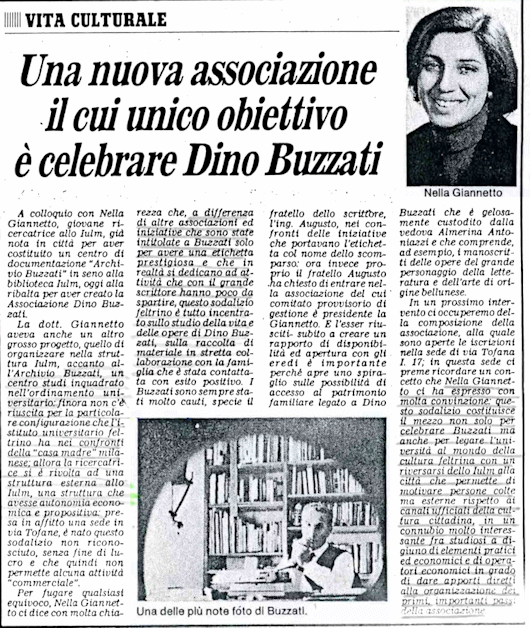 Una nuova associazione il cui unico obiettivo è celebrare Dino Buzzati - L'articolo originale