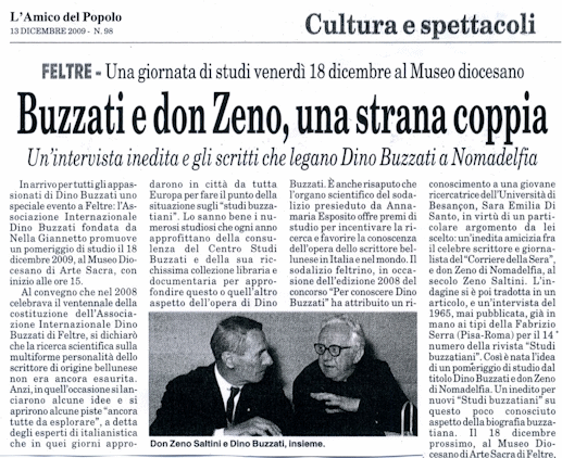 13 dicembre 2009 - L'Amico del Popolo: Buzzati e don Zeno, una strana coppia.